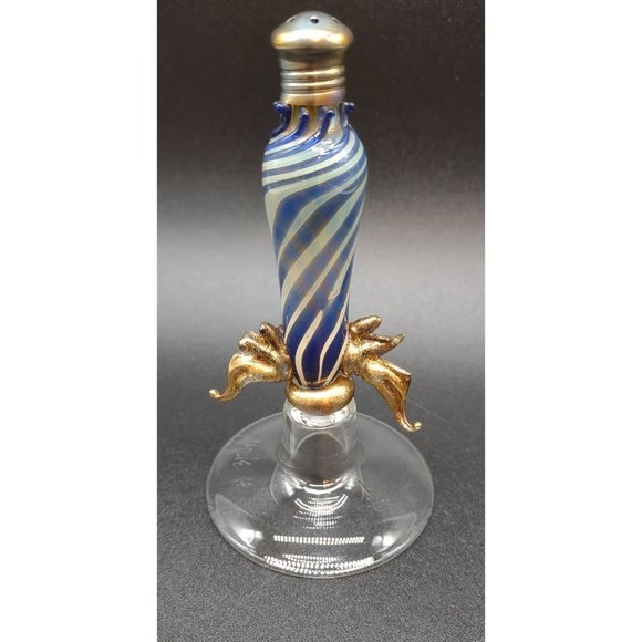 Salt Shaker Art Glass Signed 94 Gazette Gold Accents Hand Blown 5 In - Picture 4 of 8
